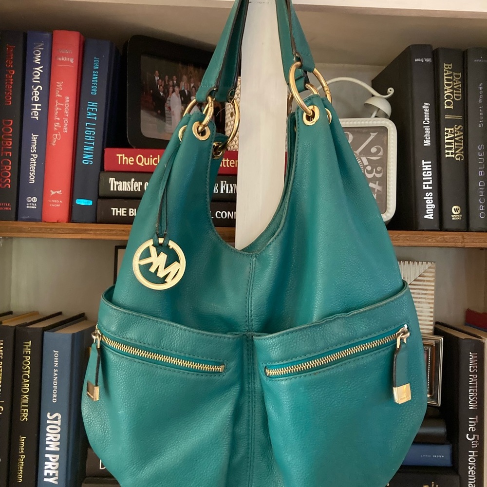 Teal pebbled leather Michael Kors Hobo bag